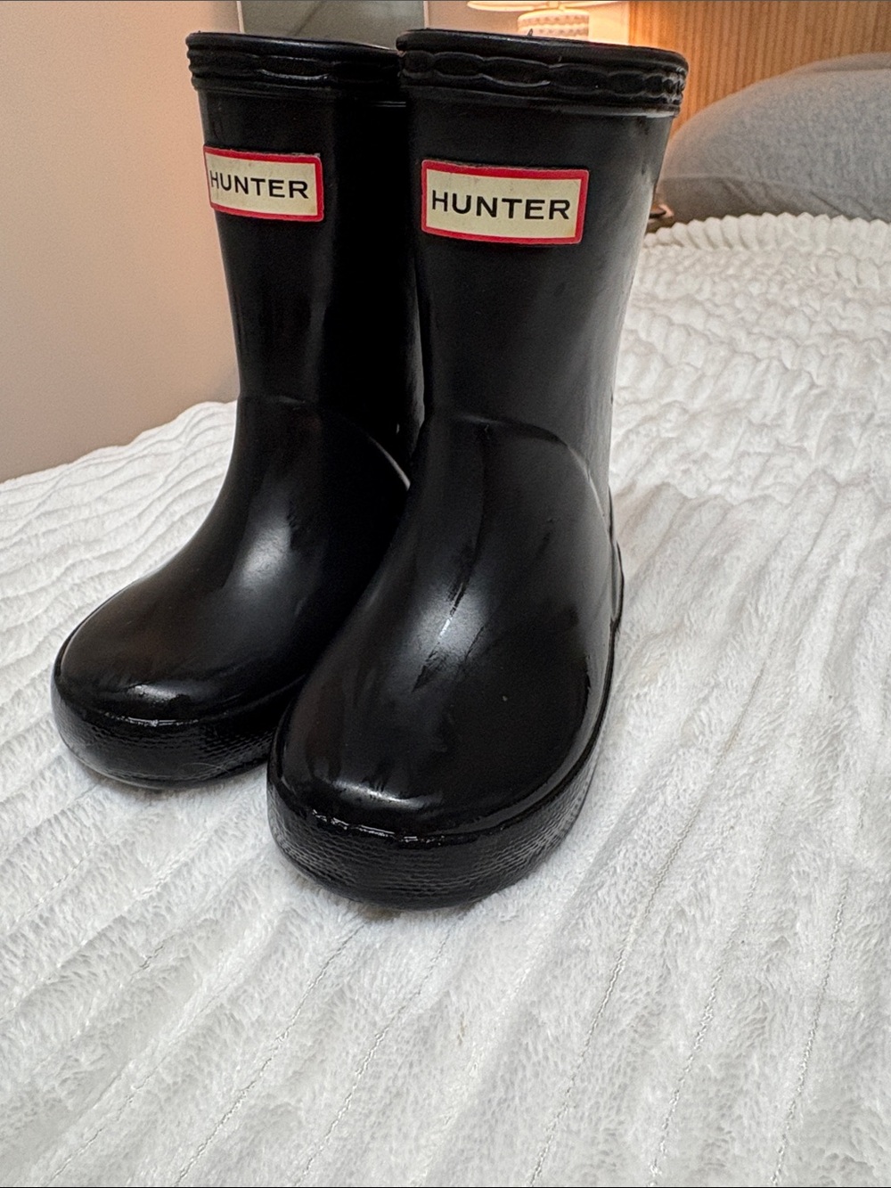 Hunter toddler Black Rain Boots with Red-Trim Logo